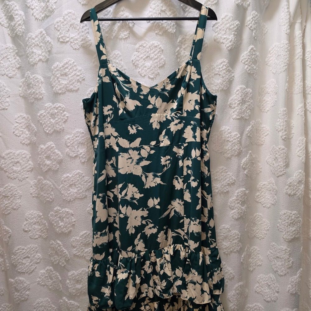 Abercrombie & Fitch Drama Ruffle Tired XL Green Floral Maxi Dress Smocked Back - Picture 1 of 10